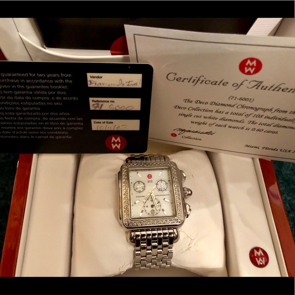 SOLD. Authentic Michele Deco with diamond bezel - Picture 2 of 8